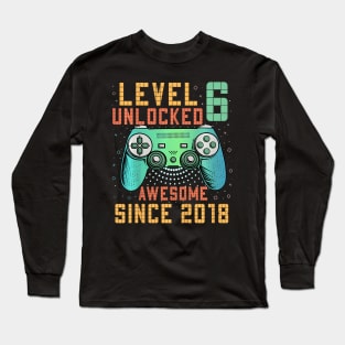 Kids Level Unlocked 6th Birthday Year Old Gamer Bday Long Sleeve T-Shirt